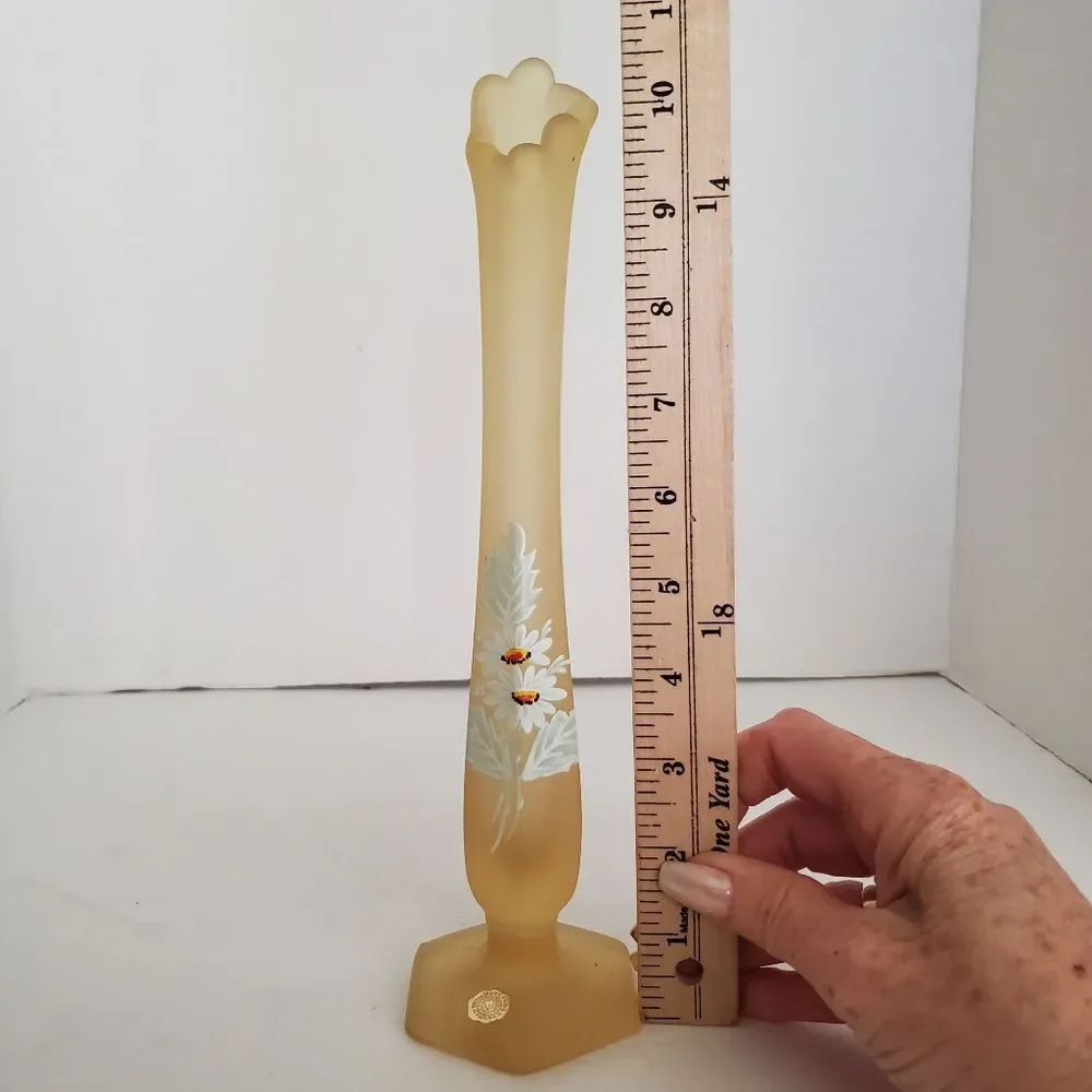Westmoreland Yellow Satin Glass Swung Vase Daisy Floral Bud Vase 10.5